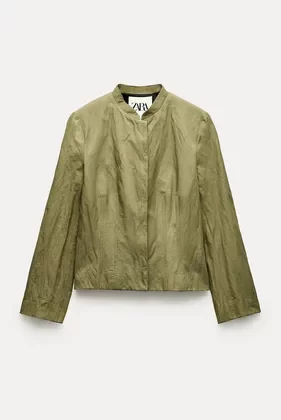 Blazer Corto Zara Chaqueta Verde Mujer