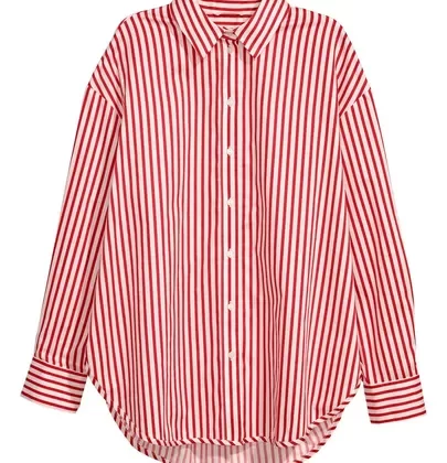Camisa Algodón Rayas H&m Corte Holgado Mujer