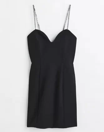 Vestido H&M Escote Corazón Tirantes Finos De Strass Mujer