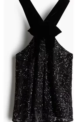 Top H&M Lentejuelas Con Lazo Mujer