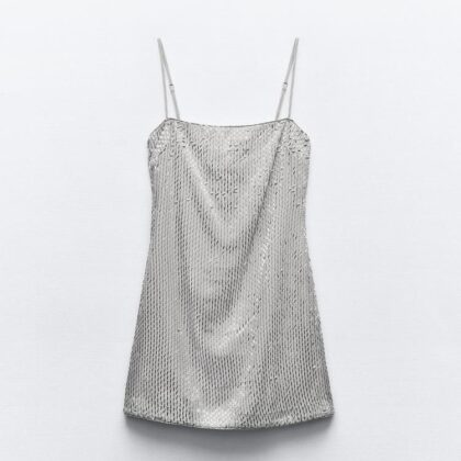 Vestido ZARA Plateado Canutillos Mujer