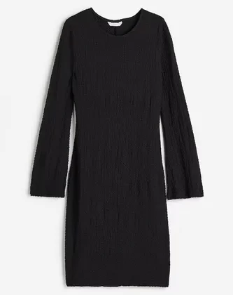 Vestido Texturizado H&M Jersey Manga Larga Mujer